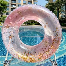 游泳裝備 亮片星星游泳圈 兒童救生圈 成人浮圈 加厚初學者女童少女充氣腋下圈, 加厚粉色五星60#20到40斤, 1個