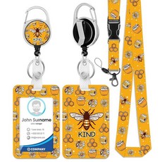 HAKUNEI 자폐증 인식 퍼즐 배지 홀더 접이식 릴 포함 기린 ID 카드 배지 케이스 카라비너 클립 포함 ID 카드 이름표 배지 프로텍터 커버 직장 사무실 간호사, 꿀벌 종류