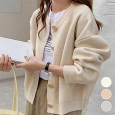 여성 빅버튼가디건 금장 따뜻한 보들보들 니트 심플 가을 환절기 데일리 봄 가디건 라운드넥