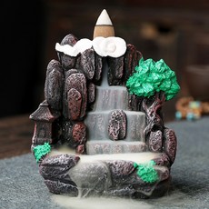 原創高山流水倒流香薰爐家居飾品創意水泥倒流香爐擺件工藝品, 水泥祥雲山水