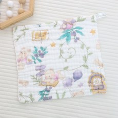 六層紗布口水巾方巾小方巾：柔軟吸水、多用途寶寶手帕、兒童洗臉巾、幼兒園必備, 1個, A-60-藤蔓小熊【30*30】, 白色
