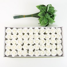 DIY 장미 비누꽃 50송이+잎사귀 꽃대 50개, 1개, 화이트