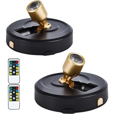 HOFUY 무선 스포트라이트 LED 라이트 2팩 아트워크 조명 배터리 작동 리모컨 사용 회전 가능한 헤드 옷장 벽용 장식 복도 입구 지하실, Black-b