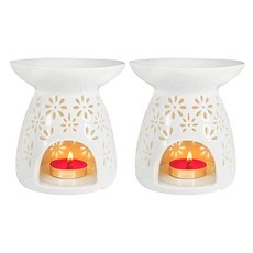 HwaGui - 세라믹 티 라이트 홀더 및 왁스 워머 아로마테라피 에센셜 오일 버너 거실 발코니 파티오 현관 정원을 위한 훌륭한 장식, 티라이트 캔들 홀더 2개