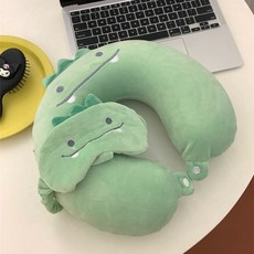 Asure 큐티 애니멀 오피스 학교 여행 U자형 목베개 수면 안대 세트, 그린