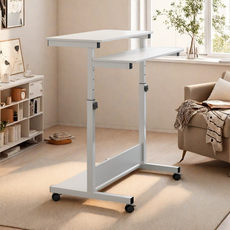 BILIMO 높이조절 이동식 테이블 사이드 컴퓨터 책상 쇼파 침대 테이블, 1개, 화이트