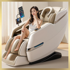 루미엘르 편안한 안마의자 3단리클라이닝 온열 터치스크린 전신 에어백 무중력 블루투스, 흰색, 럭셔리