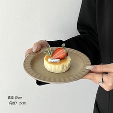 法式復古陶瓷甜點盤 蛋糕盤 午茶點心盤子, 粗陶蛋糕盤 - 銀棕, 1個