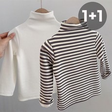 우주슈 아동 기모 반목 티셔츠 키즈 주니어 베이직 줄무늬 겨울 상의 2종세트