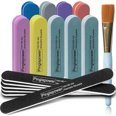 Pingispower 네일 파일과 버퍼 16PCS 프로페셔널 네일 버퍼 블록 내추럴·아크릴 네일용 100/180·600/3000 그리드 네일 필러 양면 세척 가능한 재사용