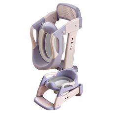 兒童雙層踏板階梯馬桶座, 現貨 獨家 三合一  粉紫色PVC軟墊