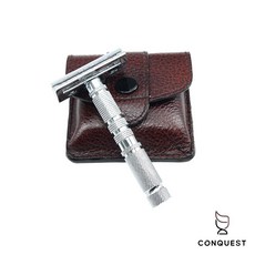 CONQUEST 美國 Parker A1R 四件式雙刃安全旅行刮鬍刀 封閉式刀頭設計 附贈皮革收納套, 1個, 1