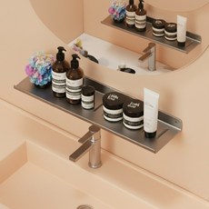 5성호텔감성 케이킥 호텔핏 초간편 10초 무타공 욕실 선반, 일자형-미드나잇그레이