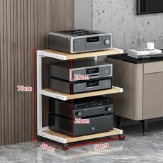 오디오랙 장식장 앰프 선반 스피커 스탠드 공간절약, 3칸 화이트 스틸 프레임 라이트월넛, 기본 색상