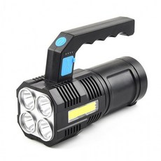 [낭만스토어] 4구 충전식 led 손전등 방수 랜턴 서치라이트 캠핑용 등산용 작업용 손전등, 1개, 블랙