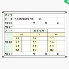 공종 콘크리트 압축강도 시험 공사보드 공사현황판 회사칠판 700x500 화이트보드 제작, 일반형(알자석부착 불가)