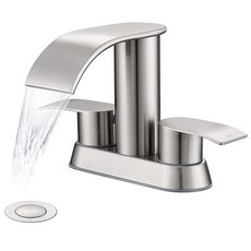 Ultimate Unicorn Waterfall 욕실 싱크 수도꼭지 브러시드 니켈 금속 팝업 싱크 배수구 스토퍼가 있는 2개의 핸들 욕실 수도꼭지 2개 또는 3홀 욕실 세면