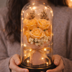 로즈루미에 꺼지지 않는 장미 영생화 LED 무드등, 1개, 샴페인 옐로우