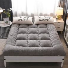 BENRAN 토퍼매트리스 가정용 두꺼운 바닥매트 겨울용 보온 극세사 매트 바닥 깔기용 소프트 쿠션 학생 기숙사 자취방 공용 침대패드 접이식토퍼, 회색