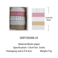 5pcs 스트라이프 그리드 기본 솔리드 컬러 종이 Washi 강력 접착 테이프 DIY Scrapbooking 스티커 라벨 데코 마스킹 216223, SDRT250308-10
