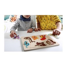 어린이 공룡캐릭터 뼈그림 꼭지퍼즐 원목퍼즐, 6피스, 1개