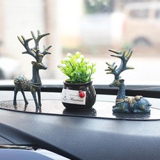 汽車擺件 車載擺件車內裝飾品中控臺擺件高檔男一路平安車上創意汽車用品 Q0HH, 一對藍色小鹿+盆栽+橢圓形防滑墊