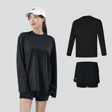 여성 루즈핏 긴팔 래쉬가드 세트 반바지 레깅스 숏팬츠 수영복 체형커버 물놀이 비치웨어