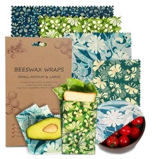 재사용 가능한 밀랍 랩 식품용 친환경 유기농 지속 가능 생분해성 폐기물 없음 플라스틱 프리 식품 보관(꽃과 잎) 171424, 4팩(Flowers and Leaves)