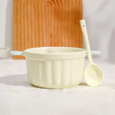 무지 하트 손잡이 도자기 양귀라면그릇 핫볼 시리얼 그릇 세트, 베이지색, 1개