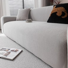 엔조이텍스타일즈 먼지없는 고탄력 스트라이프 소파 커버, 연그레이, 1개