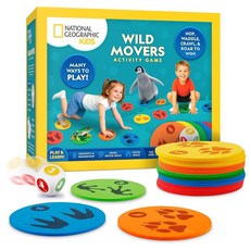내셔널지오그래픽 Wild Movers 동물 활동 게임 - 액티브 플레이 및 움직임 주사위 랜딩 패드 놀이 학습 카드가 포함된 조기