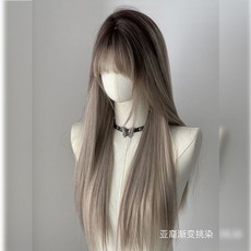 漸變挑染假髮 長直發 齊劉海 歐美風 自然, 如圖所示, 1個