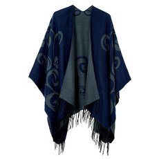 Urban CoCo 여성용 프린트 태슬 오픈 프런트 판초 케이프 랩 숄 시리즈 12-블랙 One Size 142283, 시리즈 10-네이비 블루