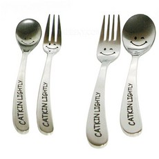 캣킨 스마일 웨이브 레이저샌딩 스테인리스 스푼포크세트-2종/소/대, 1번) 스푼포크세트-소/2종, 1개
