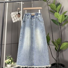 6XL까지 빅사이즈 여성 데님 스커트 데일리 하이웨스트 a라인 청치마 슬림 허리밴딩 뒷트임 롱스커트 오버핏