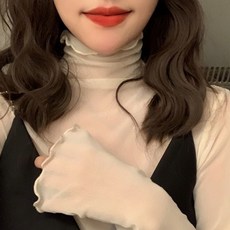 시스루 폴라 블라우스 긴팔티, 베이지, FREE