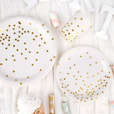 파티팡 파티접시 23cm 10p + 파티접시 18cm 10p + 파티컵 10p 생일 테이블패키지 10인세트, 컨페티 화이트