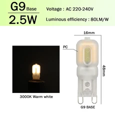 미니 LED 옥수수 전구 G9 E14 AC 220V 2W 슈퍼 브라이트 스트로브 없는 백색광 할로겐 램프 교체 가능, 15 G9 2.5W 3000K, 03 2pcs