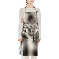 이몰리스 면100% 체크 패턴 원피스 앞치마 주방 공방 바리스타 앞치마, 1개, 블랙체크