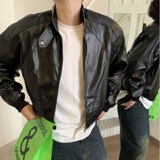 남자 가죽 자켓 봄 가을 숏 남성 빈티지 스탠드 칼라 바이커 레더 재킷 캐주얼 스타일 LCL