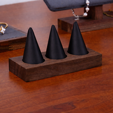 원목 반지 진열대 콘형 링 디스플레이 악세사리 반지 거치대 1개, 블랙 가죽