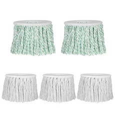 臺灣出貨純棉綫拖把頭旋轉墩布頭設計加厚全棉材質吸水強適配通用拖把桿日常清潔拖把替換頭配件適用, 精品純棉頭5個裝（2綠3白）, 1個