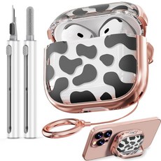 Inesore AirPods 4 헤드폰 케이스 에어팟 4 케이스 2024용 안전 잠금 장치 포함 클리너 키트 및 키체인 포함, F3-소 프린트, AirPods 4 Case