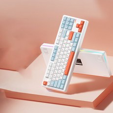 [HL샵]릭스 Riccks RS8 V2 커스텀 기계식 키보드 무선 블루투스 게임전용 키보드, 핑크치즈축-4000mAh, 화이트 블루 오렌지(연어)