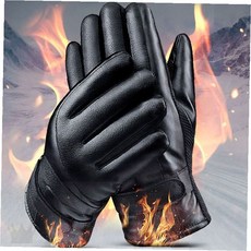 겨울 방한 오토바이 자전거 운전 터치 가능 합성 피혁 장갑 미끄럼 방지 두꺼운, PU가죽 오토바이털장갑(블랙)