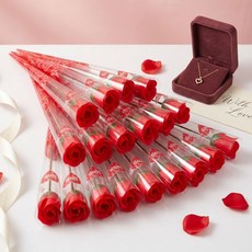 osshop 비누 장미 꽃 카네이션 장미 한송이 조화 50개, 장미한송이 - 레드