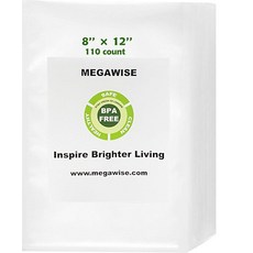 MEGAWISE 식품 신선도 보존을 위한 진공 밀봉 백 (20.3 x 30.5cm(8 x 12인치)~110개) 식품 또는 수비드용 BPA 프리 진공 보관 백 식사 밀봉 양
