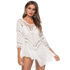 비키니 커버업 여름 롱 니트 펀칭 시스루 비치웨어 체형커버, 블랙