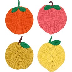 Danica Jubilee 코스터 4개 세트 - 다양한 과일 디자인 사각형 면 - 부분 세척만 가능