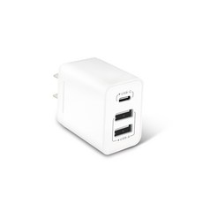 USB充電器 Type-C與USB-A三孔輸出, 白, 1個